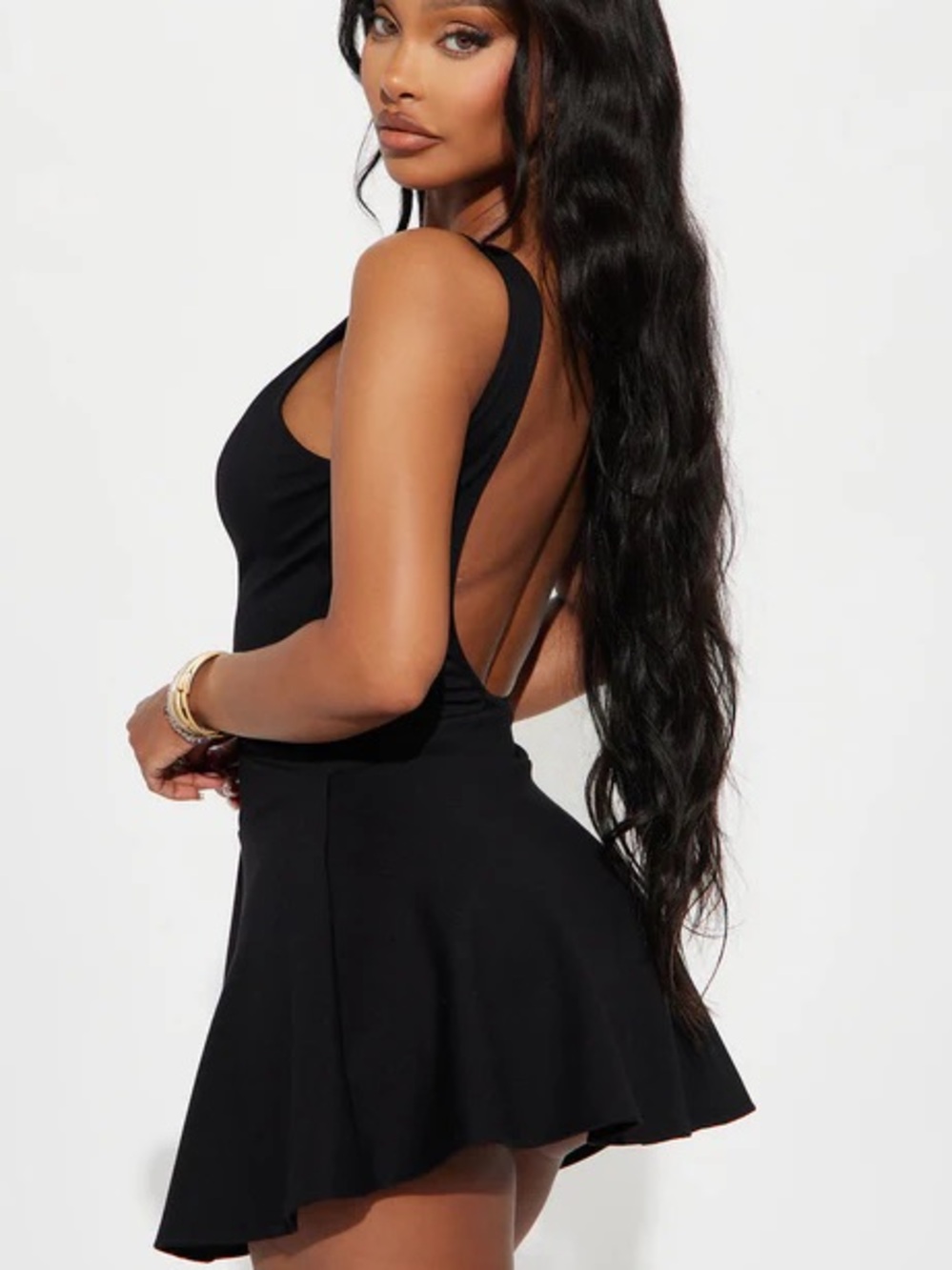 Women's Black Sleeveless Open Back Fit-and-Flare Dress - Picture 2 of 6